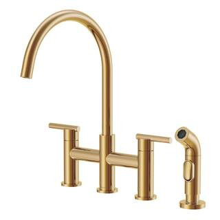 Gerber Parma Double Handle Deck Mount Bridge Kitchen Faucet with Spray with 1.75 GPM in Brushed B... | The Home Depot