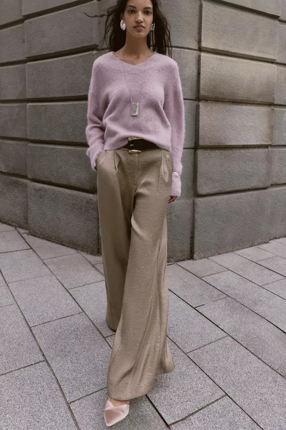 WIDE SATIN TROUSERS WITH BELT | Zara UK