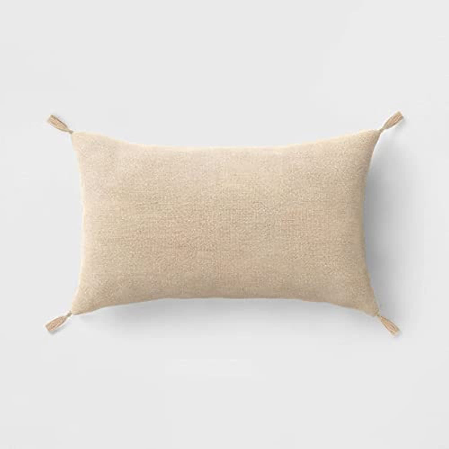 Neutral Washed Linen Lumbar Throw Accent Pillow with Bohemian Tassels | Walmart (US)