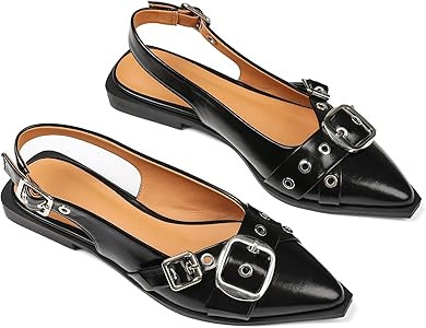 Kalstage Women's Slingback Flats Closed Pointed Toe Low Heel Dress Flat Shoes Buckle Pathent Leat... | Amazon (US)