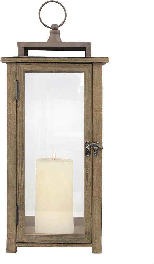 Stonebriar 18 Inch Rustic Wooden Candle Hurricane Lantern, For Table Top, Mantle, Wall Hanging, o... | Amazon (US)