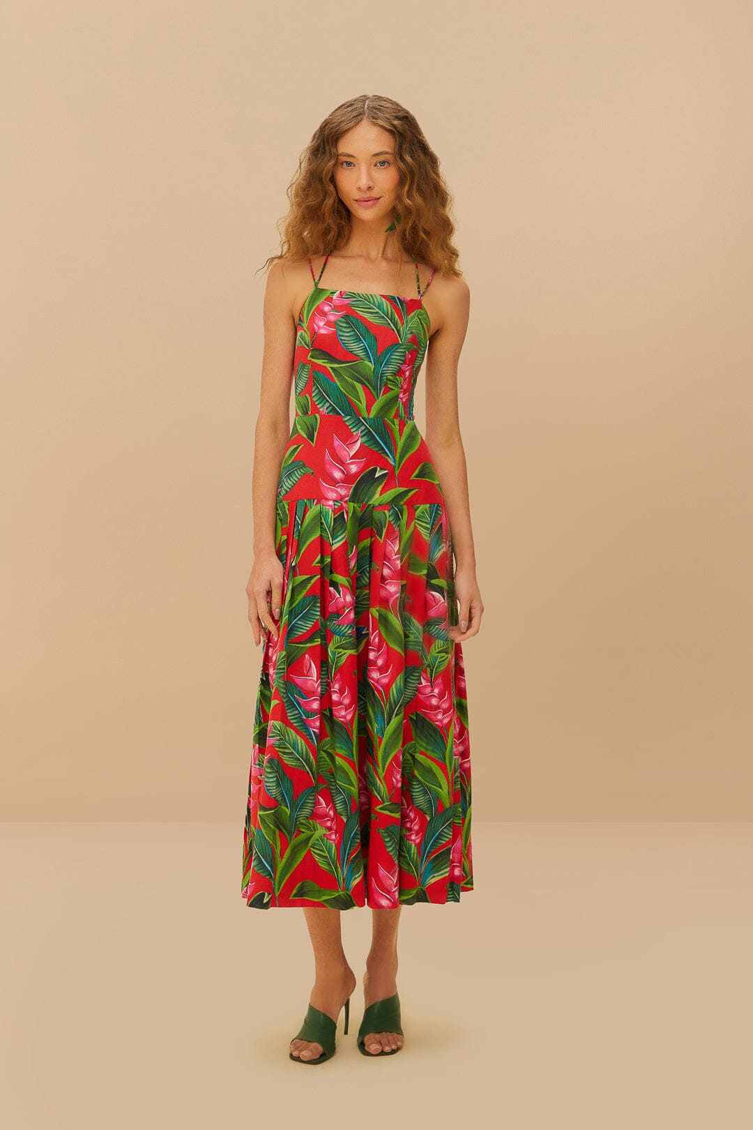 red dream garden lenzing™ ecovero™ euroflax™ maxi dress | FarmRio (US)