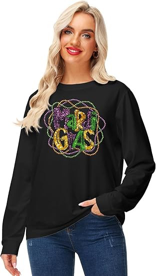 AOBUTE Women Mardi Gras Long Sleeve Sweatshirt Casual Cute Shirts | Amazon (US)
