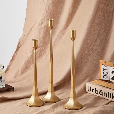 MOEPISY Iron Taper Candle Holder Set of 3, Gold Candlestick Holders Decorative Candle Stand (Gold) | Target