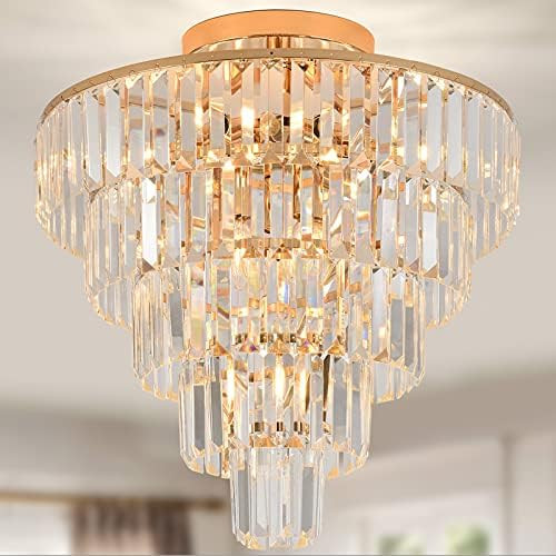 MonDaufie Crystal Chandelier 10 Lights Dimmable Gold Crystal Chandelier Semi Flush Mount Ceiling ... | Amazon (US)