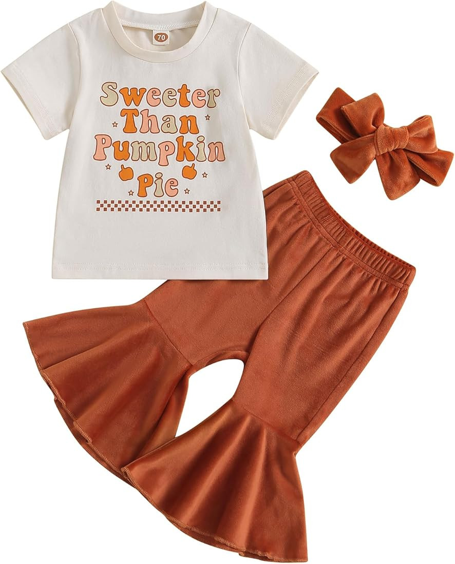 Madjtlqy Baby Girl Halloween Outfit Pumpkin Printed Long Sleeve Sweatshirt Tops Flare Pants Set C... | Amazon (US)