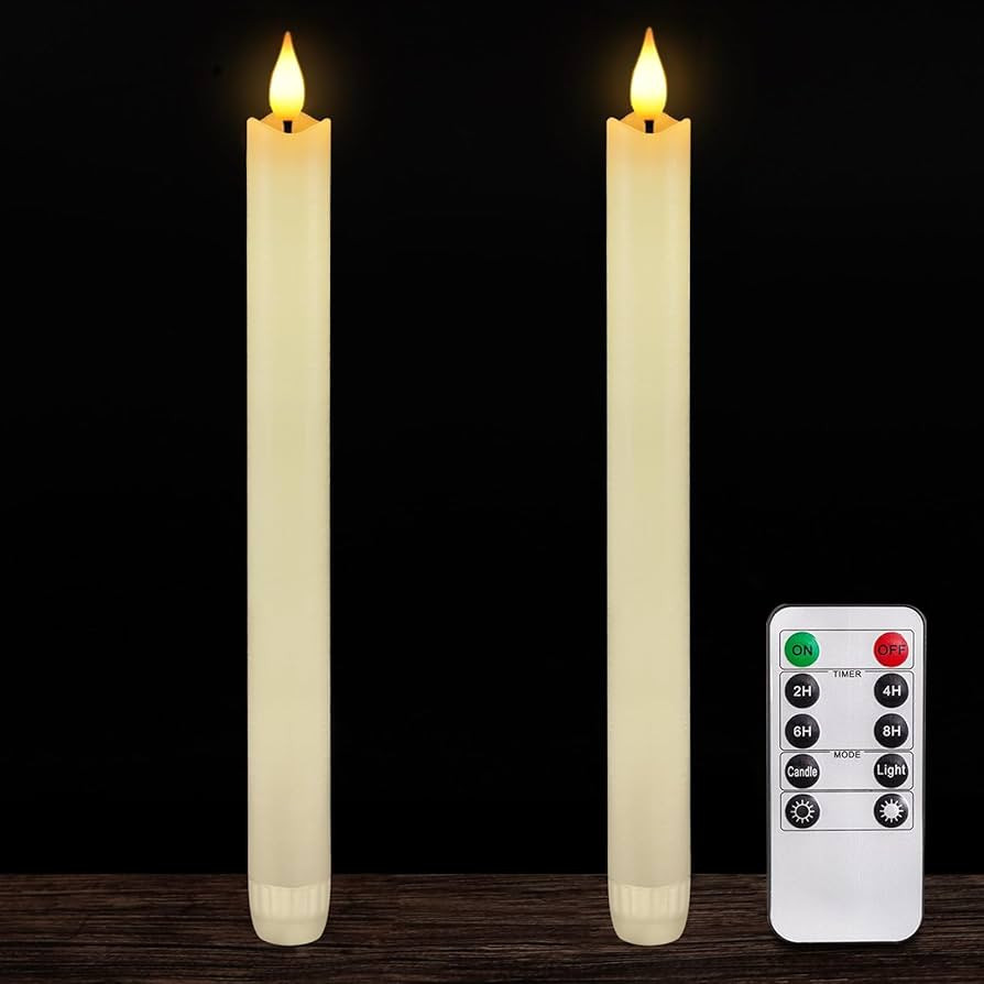 Homemory 2 Pcs Real Wax Made Flameless Taper Candles with Remote and Timer, 9.6" Ivory Battery Op... | Amazon (US)