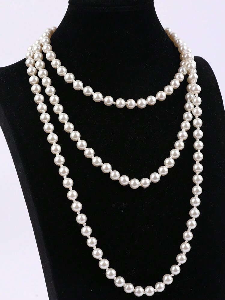 1pc Ladies Multi-Strand Faux Pearl Beaded Knotted Necklace, Faux Pearl White, Elegant Style For Vacation, Casual, Party Valentine's Day Accessories,Summer,Jewellery | SHEIN