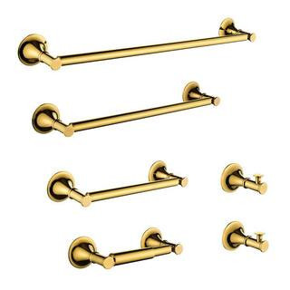 WZ 6-Piece Bath Hardware Set with Mounting Hardware in Gold, Made of Brass | The Home Depot
