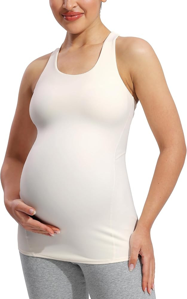 POSHDIVAH Women's Maternity Tank Tops with Built in Bra Padded Sleeveless Pregnancy Yoga Tee Work... | Amazon (US)