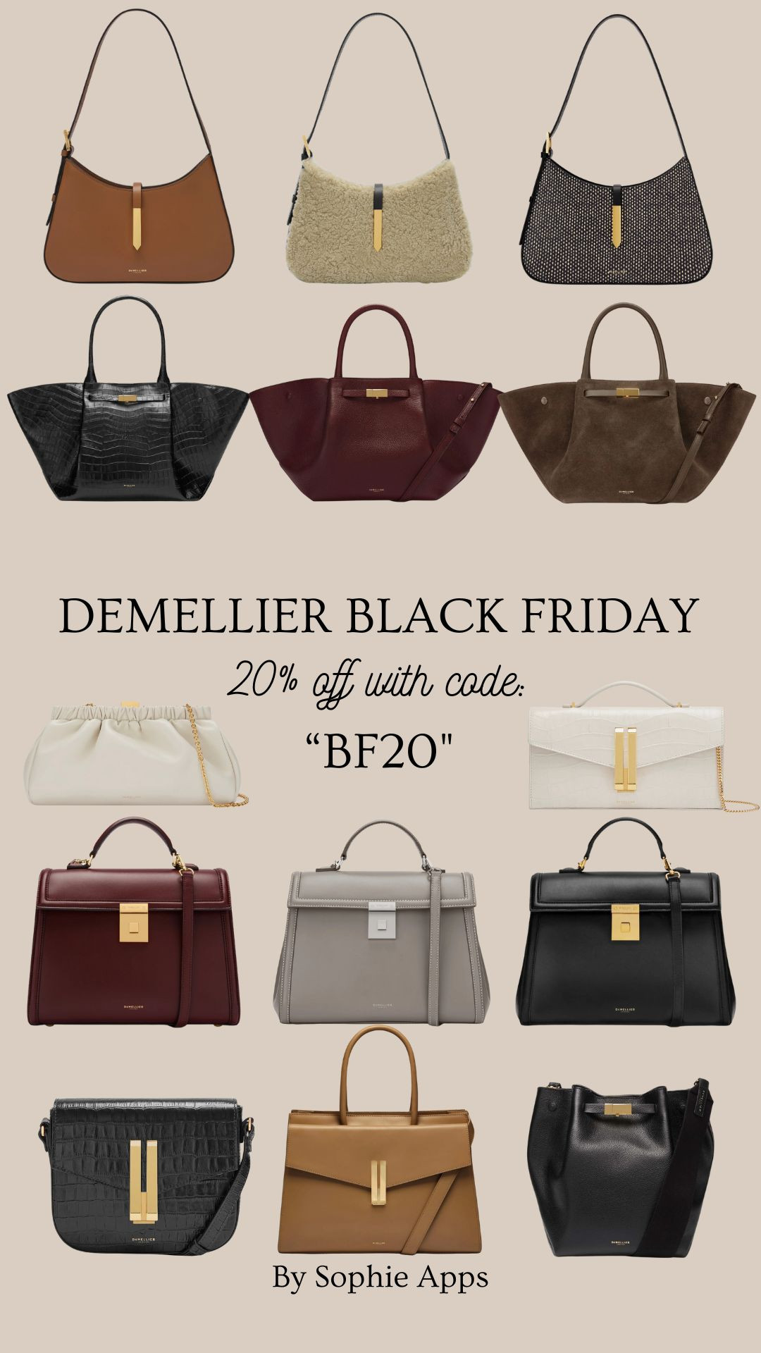 DeMellier Black Friday - 20% off with code 'BF20'
Classic bags, neutral bag, leather bag, designer bags, shoulder bag, autumn fashion, large bag, clutch bag, Black Friday sale, Christmas gift ideas  

 #LTKCyberWeek #LTKuk #LTKbag