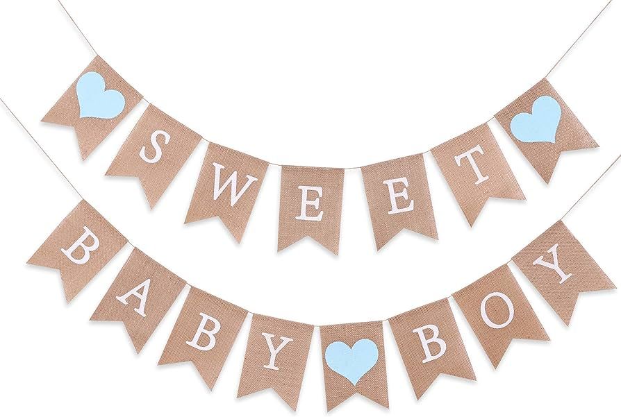 Sweet Baby Boy Burlap Banner - Sweet Baby Boy Shower Decorations, Rustic Baby Shower Decorations,... | Amazon (US)