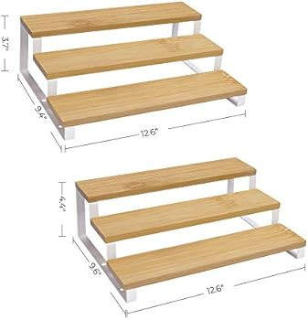 SONGMICS Spice Rack, Set of 2 Cabinet Shelf Organizers, 3-Tier Extendable Spice Holder, Bamboo, Stac | Amazon (US)