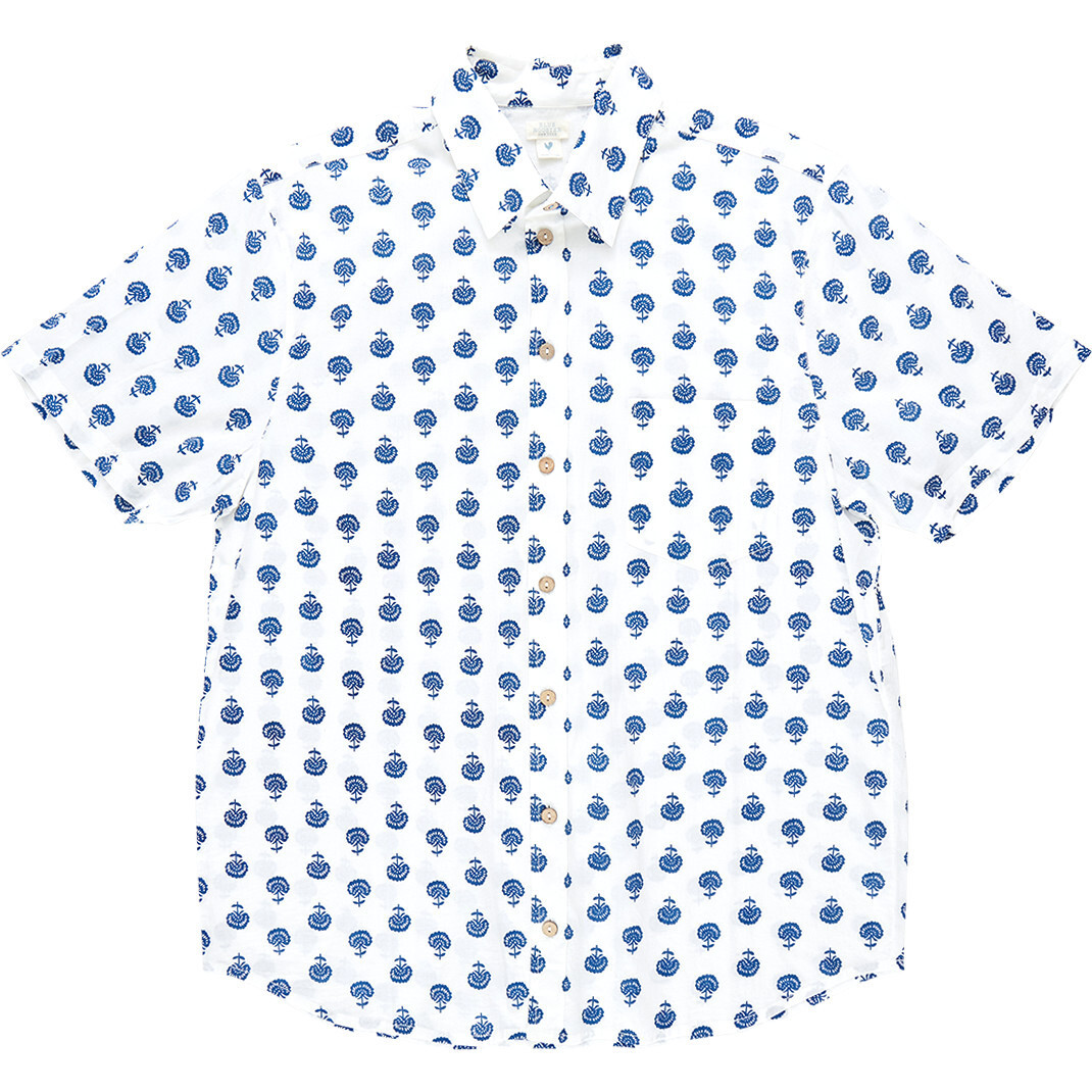 Mens Jack Short Sleeve Shirt, Navy Small Flower | Maisonette
