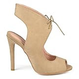 Brinley Co. Womens Ankle Strap Faux Suede Open-Toe Lace-up High Heels Nude, 8.5 Regular US | Amazon (US)