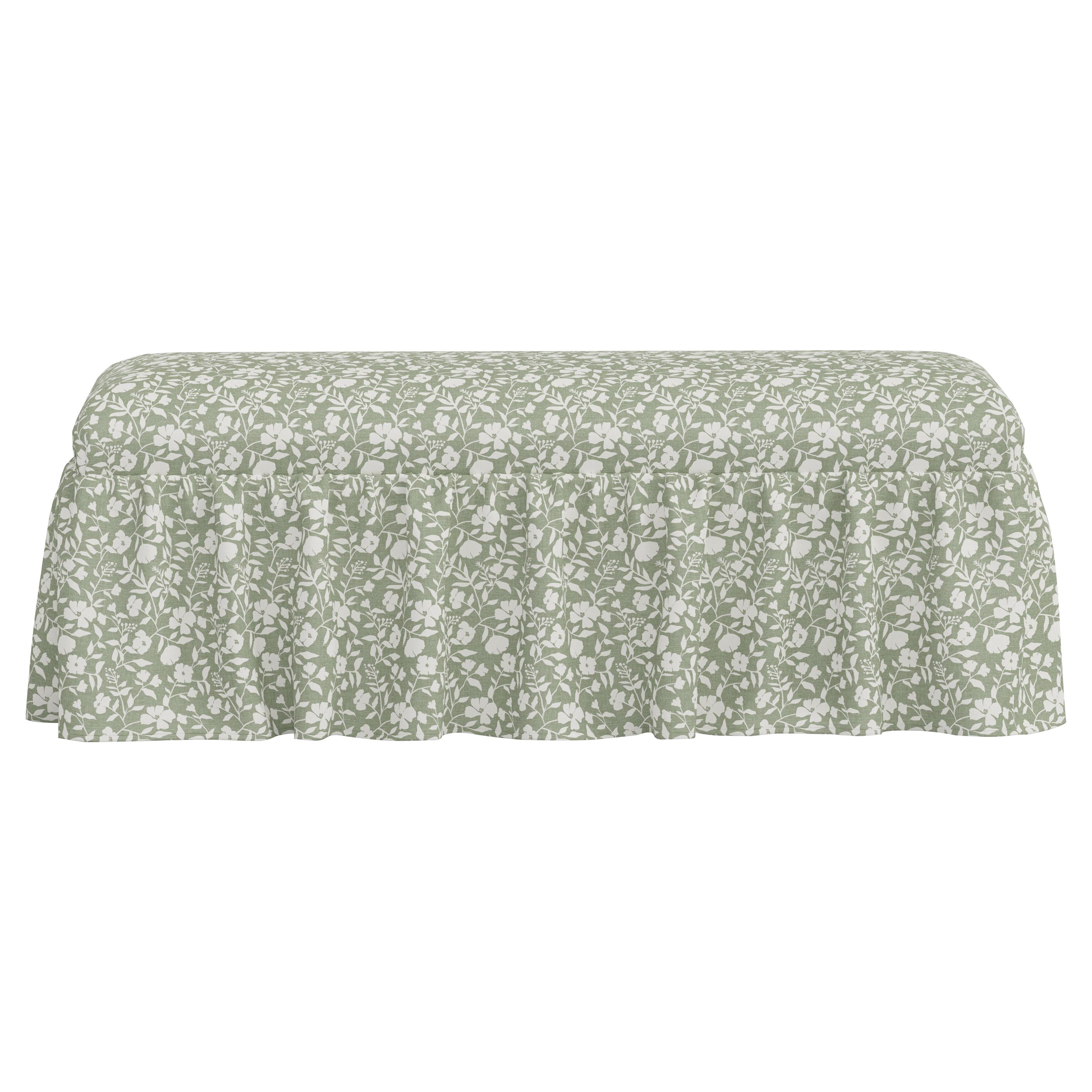 Wyndell English Meadow Botanical Cotton Skirted Bench | Kathy Kuo Home