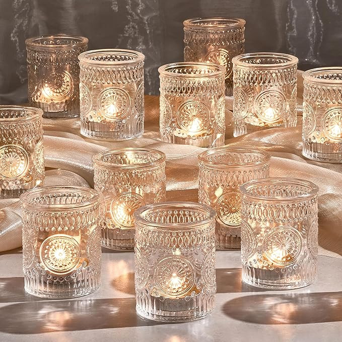 30 Pack Clear Glass Votive Candle Holders, Vintage Candle Holder Bulk, Tealight Candle Holders fo... | Amazon (US)