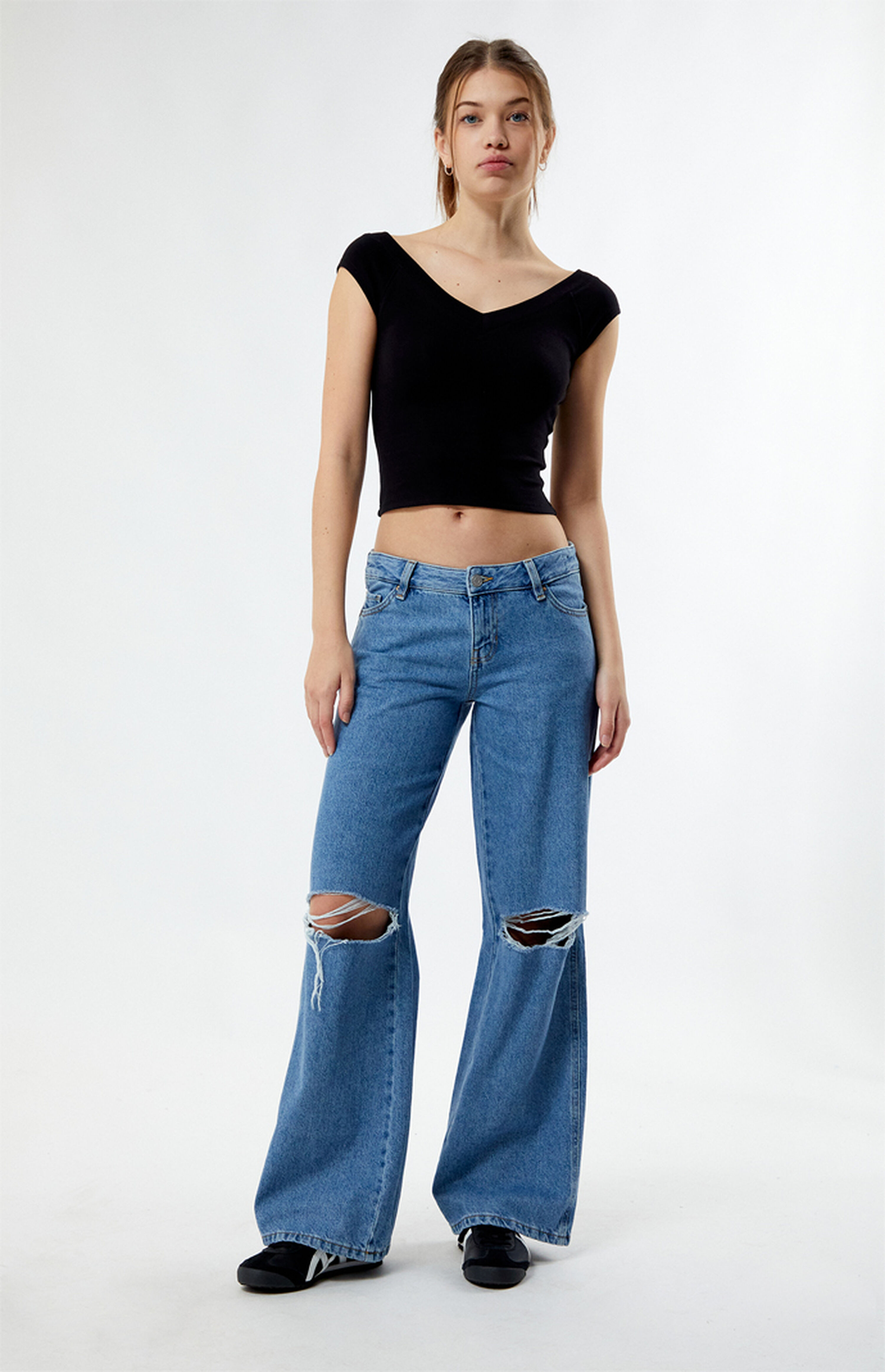 PacSun Eco Indigo Ripped Low Rise Baggy Jeans | PacSun