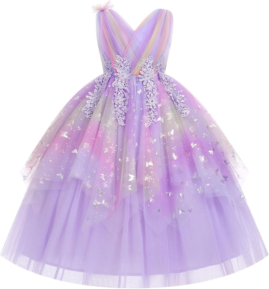IDOPIP Flower Girl Sequin Butterfly Dress for Kids Wedding Pageant Party Long Gown Princess Birth... | Amazon (US)