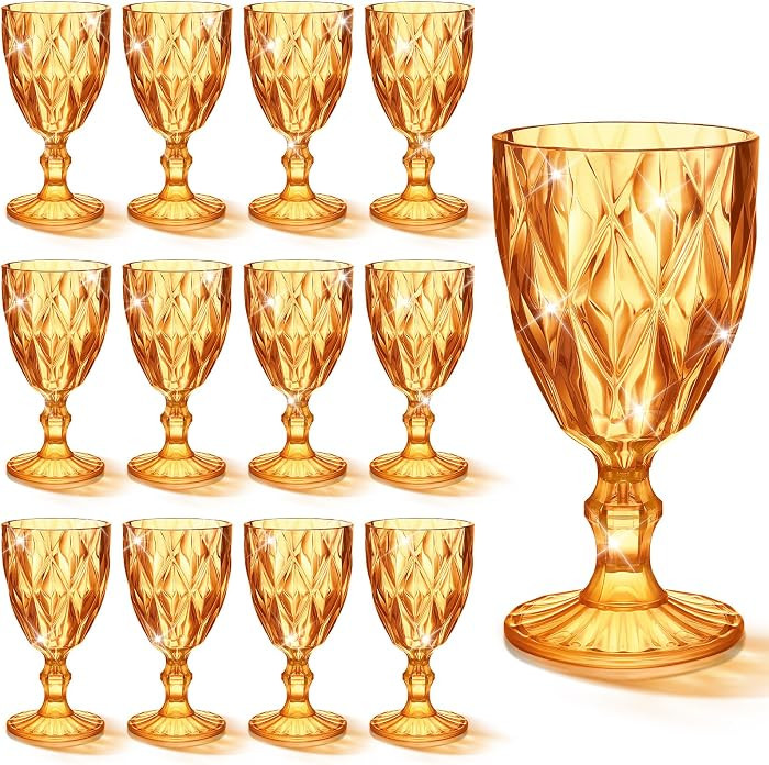 Tioncy 12 Pcs Plastic Wine Glasses Vintage Stemware Water Goblets 11 oz Unbreakable Wine Glasses ... | Amazon (US)