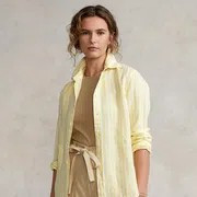 Relaxed Fit Striped Linen Shirt - oasis yellow/ white | THE YES