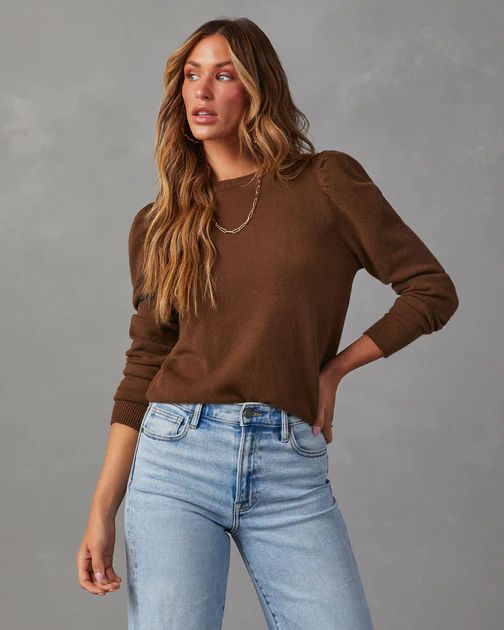 Claudelle Puff Sleeve Knit Sweater - Mocha | VICI Collection