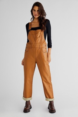 Free People Ziggy Overalls Jumpsuit Vegan Leather Camel Brown | eBay US