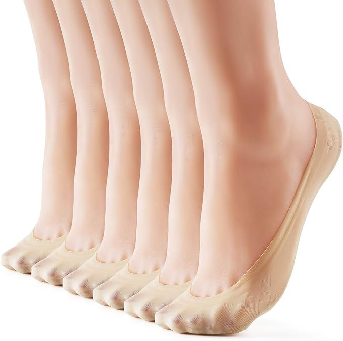 WISVOOO 3-6 Pairs No Show Socks Women Nylon Ultra Low Cut Non-Slip Thin Liner Socks Invisible Hid... | Amazon (US)