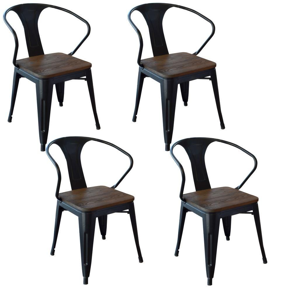 AmeriHome Black Metal and Wood Dining Chair (Set of 4) | The Home Depot