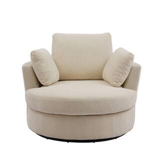 MOJAY Beige Chenille Swivel Accent Barrel Chair Club Chair WH-202200897 - The Home Depot | The Home Depot
