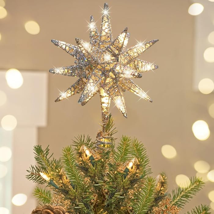Luxspire Christmas Tree Topper, 3D Starburst Lighted Tree Topper, Plug in Christmas Star with Tim... | Amazon (US)