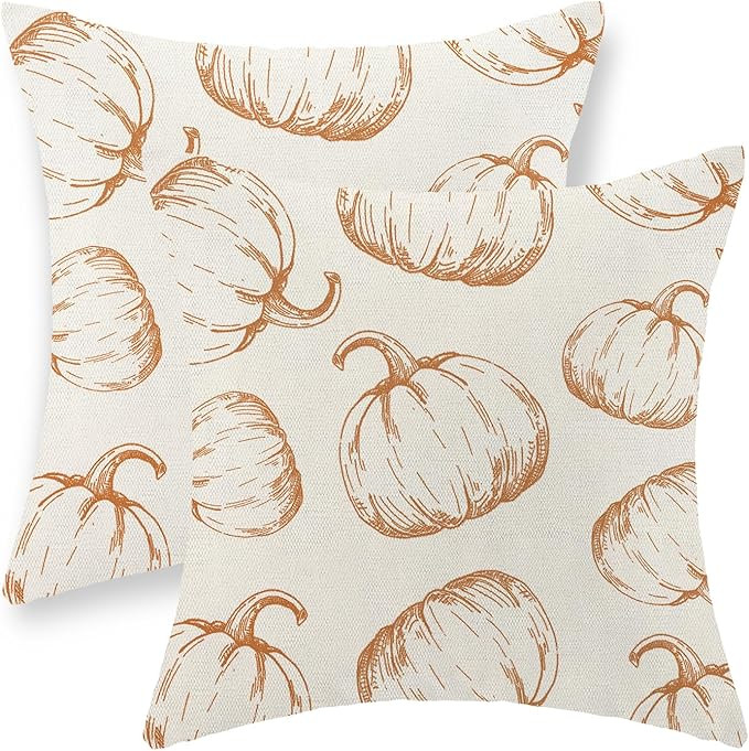 Fall Pillow Covers 18x18 Set of 2 Burnt Orange Pumpkin Throw Pillow Covers Autumn Harvest Thanksg... | Amazon (US)