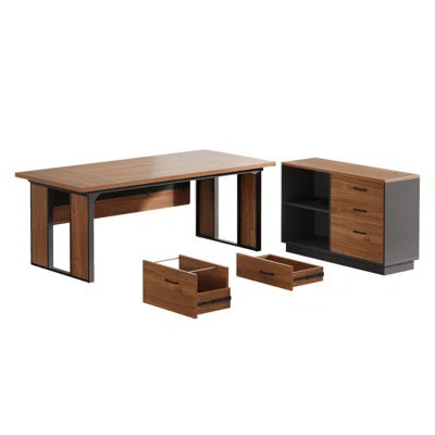 63-Inch L-Shaped Executive Desk With 47-Inch File Cabinet, Modern Office Computer Desk With Drawers & Open Storage Shelves, Business Workstation Furni | Wayfair North America