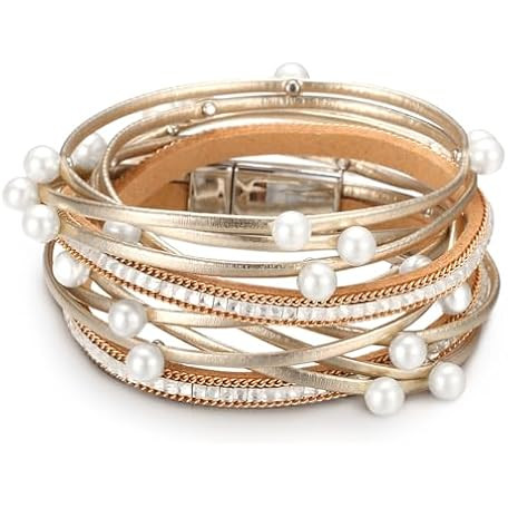 Artilady Leather Wrap Bracelets for Women - Pearl Bracelets Handmade Clasp Bangle Bracelet with B... | Amazon (US)