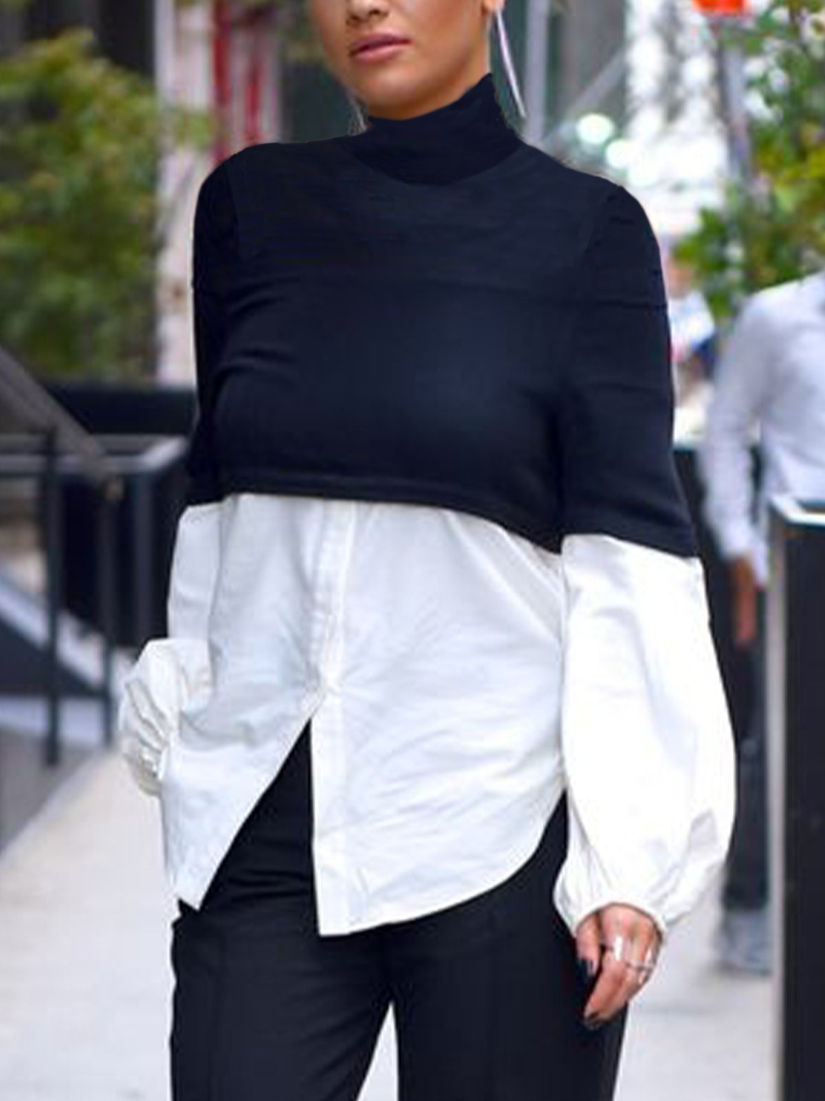Regular Fit Color Block Urban Turtleneck Long Sleeve Shirt | Stylewe