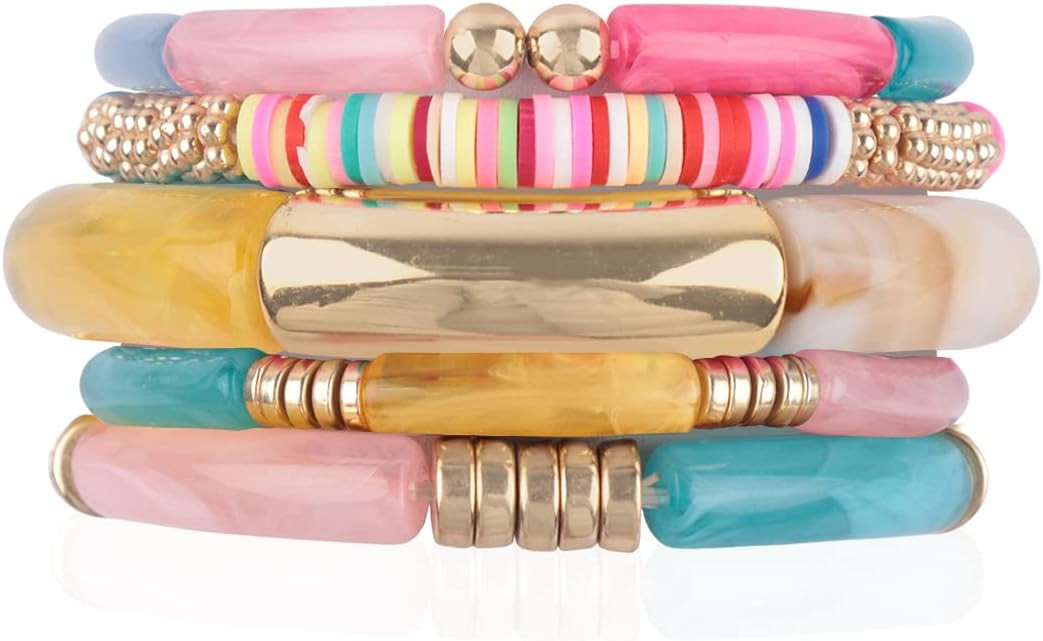 RIAH FASHION Bohemian Bead Multi Layer Versatile Statement Bracelets - Metallic Bar, Sparkly Crys... | Amazon (US)