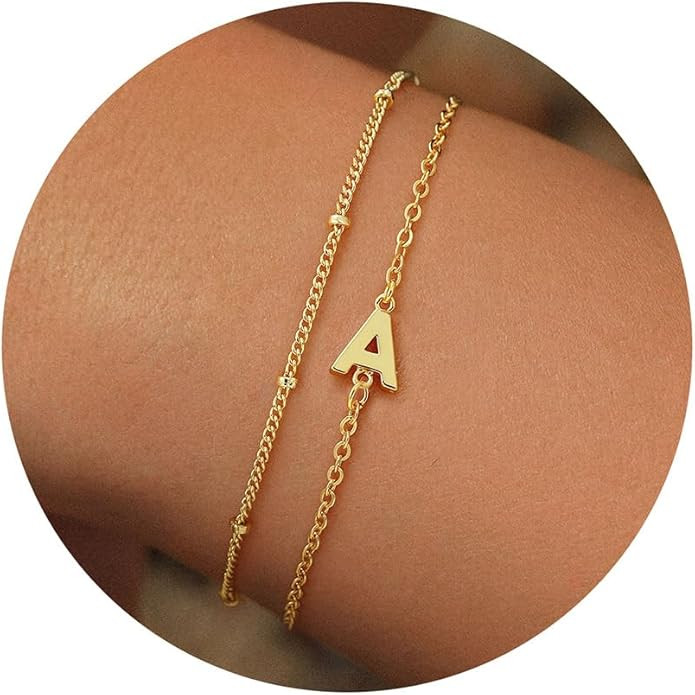 Turandoss Gold Initial Bracelets for Women Trendy - 18K Real Gold Plated Layered Letter A-Z Initi... | Amazon (US)