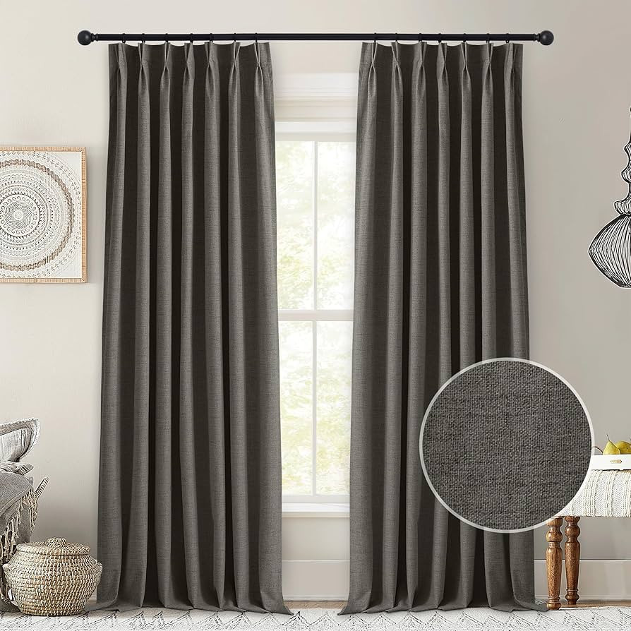 StangH Pinch Pleat Linen Curtains for Bedroom, 100% Blackout Curtains 84 inch Length 2 Panels The... | Amazon (US)