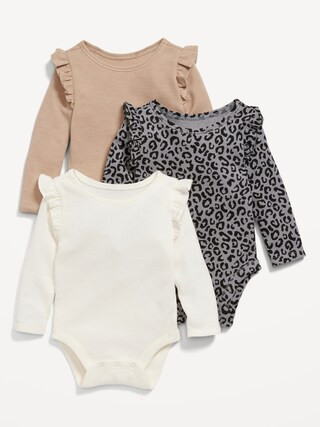 3-Pack Long-Sleeve Ruffle-Trim Thermal-Knit Bodysuit for Baby | Old Navy (US)