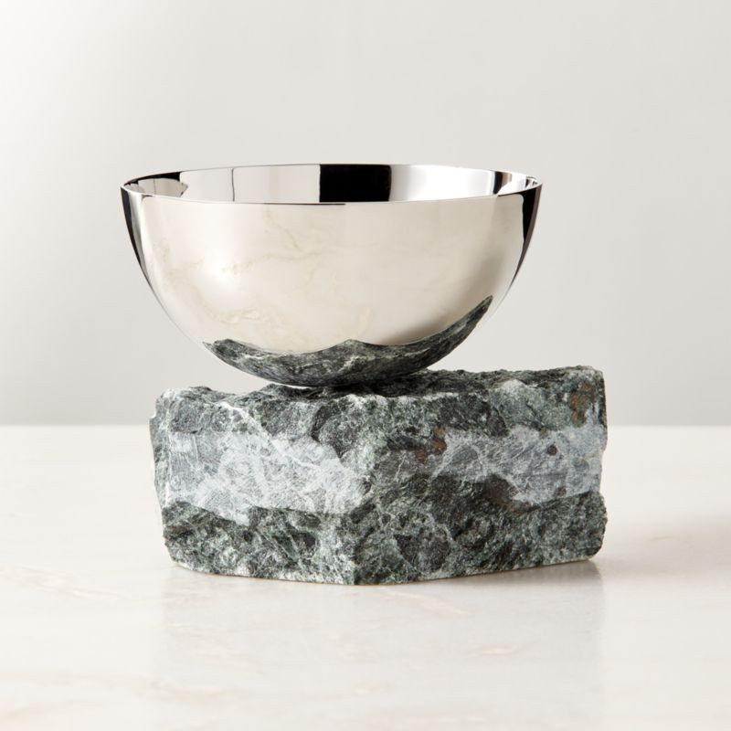 Laftin Polished Stainless Steel and Green Marble Snack Bowl + Reviews | CB2 | CB2