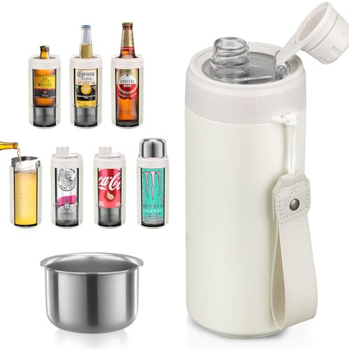 MAXSO 5-in-1 Insulated Can Cooler Fizz Soda Lid Drink Cover for 12oz & 16oz Regular, Slim Skinny Can, Beer Bottle & As Thermal Bottle, Vacuum Insulator Carbonated Cold Beverage Holder - White | Amazon (US)