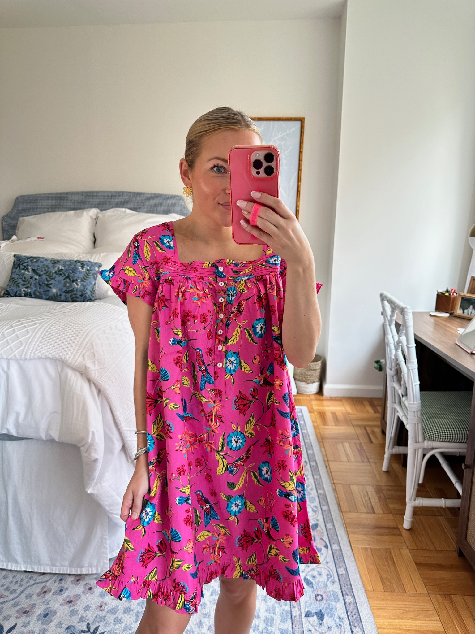 My new favorite pjs are perfect for warm summer nights! Printfresh cotton night dress with gold floral earrings. 

#LTKSeasonal