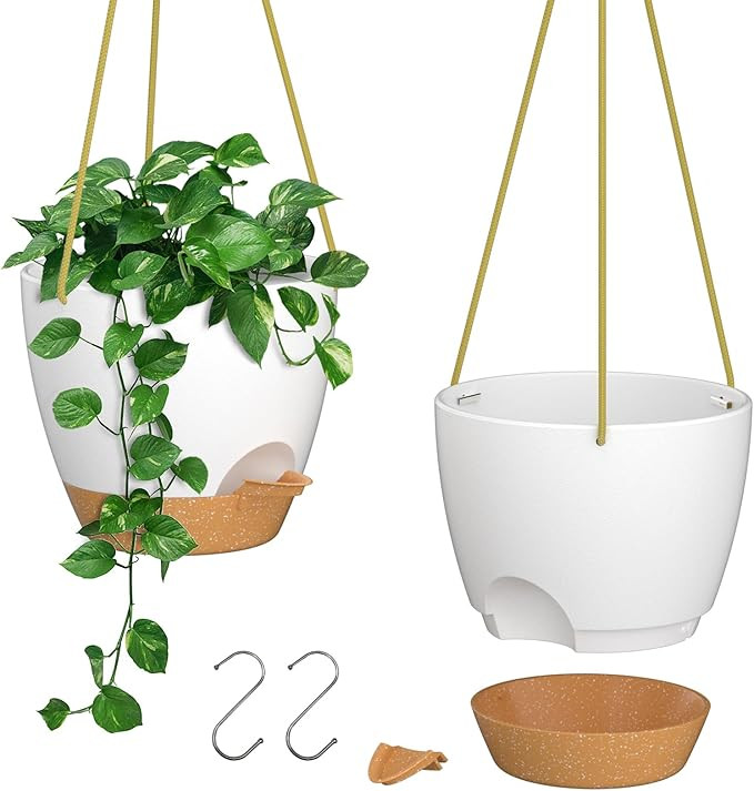 ZMTECH 8 Inch Hanging Planters for Indoor Outdoor Plants, 2 Pack Self Watering Hanging Plant Pots... | Amazon (US)