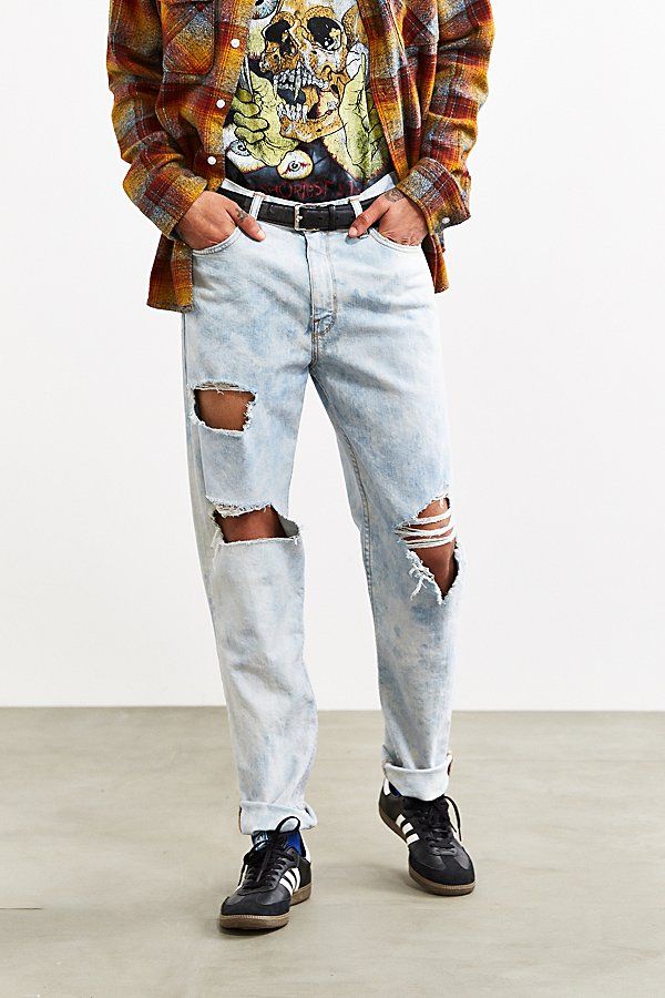 BDG Destroyed Chalk Wash Slim Jean - Light Blue 32W 30L at Urban Outfitters | Urban Outfitters US
