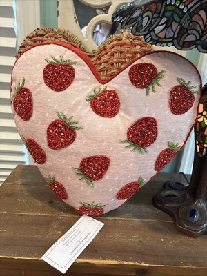 Cupcake & Cashmere BEADED STRAWBERRY HEART Decorative Throw Pillow NWT | eBay US