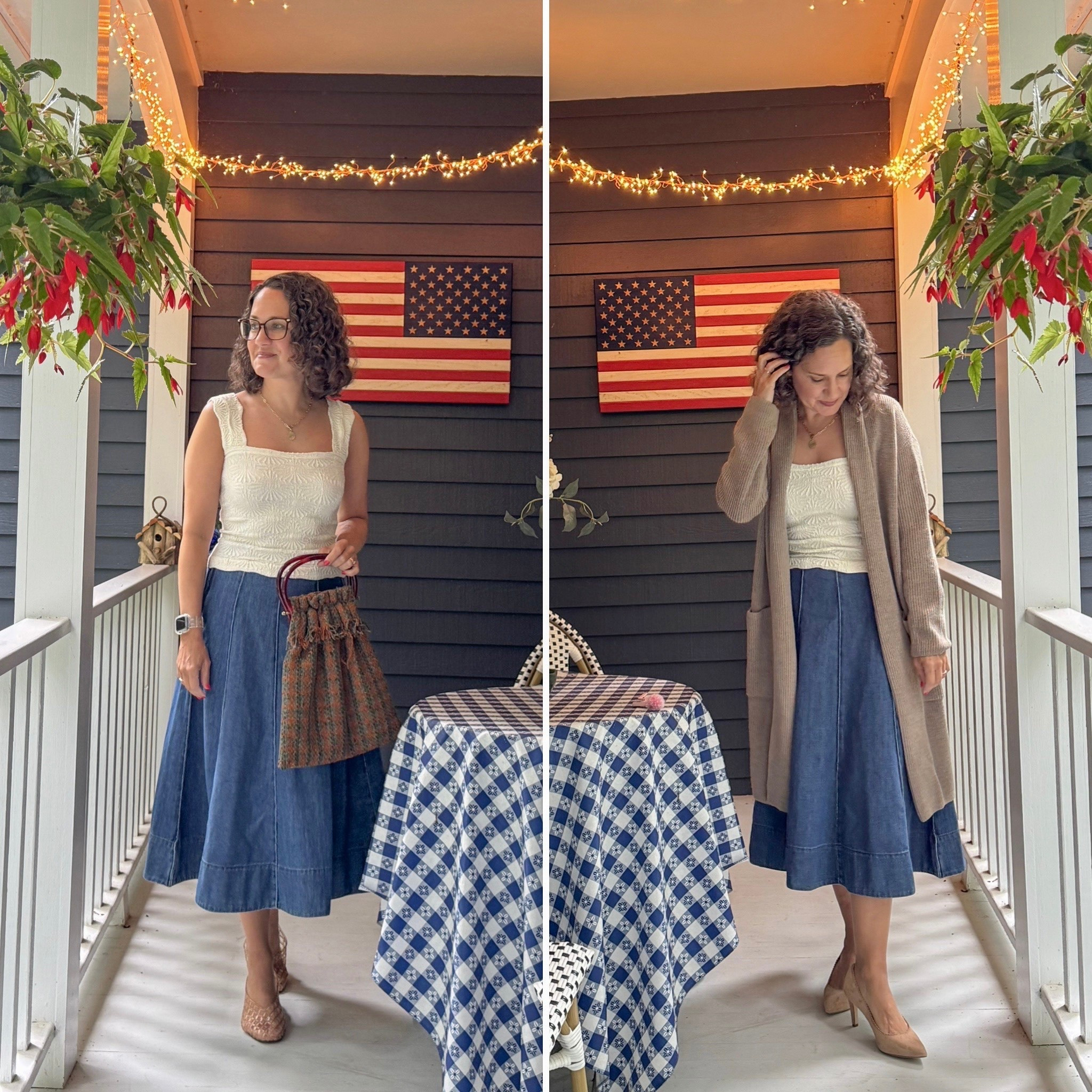 Summer to fall styling of this Free People tank and denim midi skirt. Added a Quince sweater for autumn and changed the shoes. 🍁

#LTKOver40 #LTKSeasonal #LTKootd