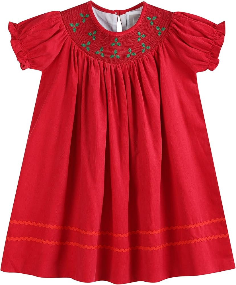 Lil cactus Baby and Girls Christmas Smocked Bishop Dress | Amazon (US)
