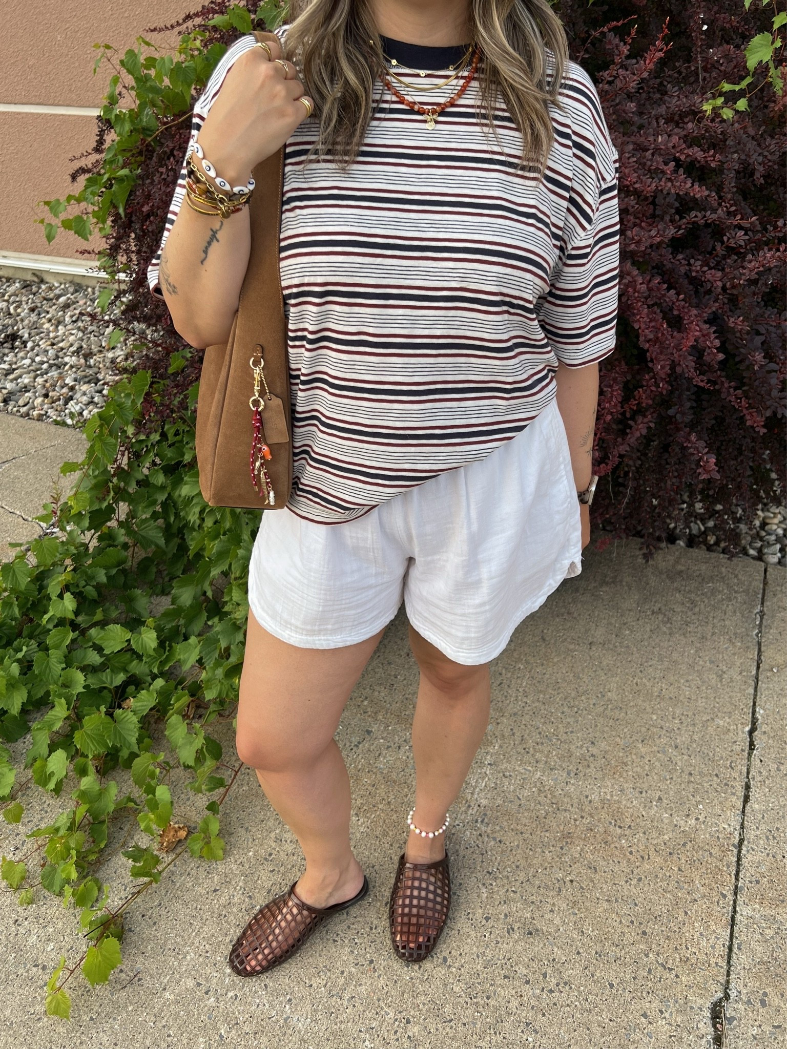 Simple summer outfit! Wearing L in the striped tee. Shorts are old, linked similar. I’m a 9.5-10 shoe and wear a 10 in the jelly shoes (Canadian link under “similar products”). Also linked other jelly options!

#LTKsummer #LTKmidsize #LTKsale