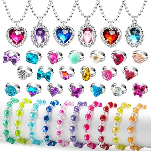 36pcs Princess Play Jewelry Set for Little Girls Ages 4-6, Kids Costume Dress Up Jewelry Necklace... | Amazon (US)