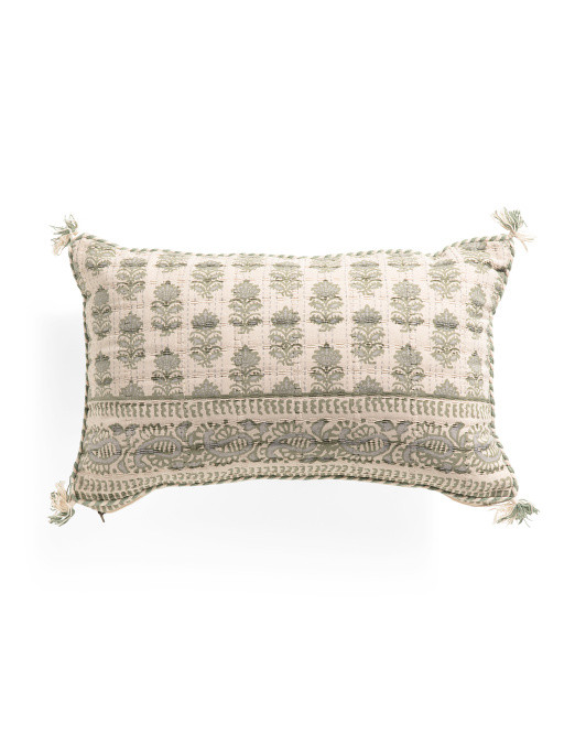 13x21 Indoor And Outdoor Block Print Pillow With Tassels | TJ Maxx